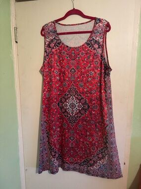 Sleeveless Red Medallion Print A-Line Dress